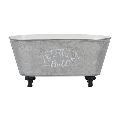Synovana Vintage Bathtub Shaped Storage Box Galvanized Decorative Bath Tub Organizer Tray with Black...