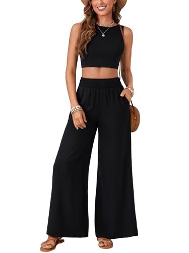 Vrtige Women's Black 2 Piece Outfits: Stylish Backless Crop Top and Wide Leg Pants Set in X-Large - Image 2