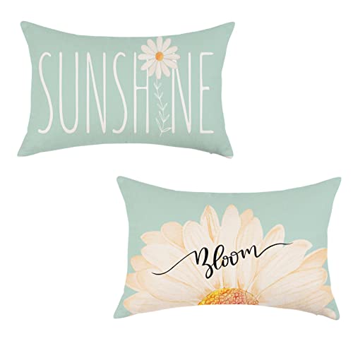 Onway Spring Summer Lumbar Pillow Covers 12X20 Inch Farmhouse Daisy Throw Pillow Cover Sunshine Bloom Decorative Cushion Case For Sofa Couch Home Bed Set Of 2 #TOP13