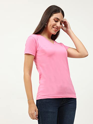 Image of FLEXIMAA Women's Cotton Plain V Neck Half Sleeve T-Shirt