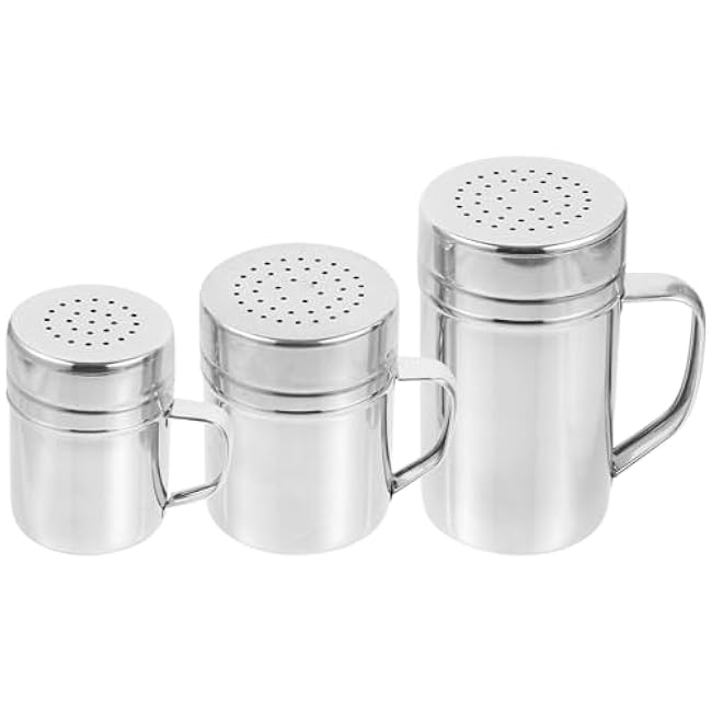 STOBAZA 3pcs Stainless Steel Flour Shaker Duster Powdered Sugar Cocoa Baking Use Handle Versatile Kitchen Tool for Seasoning and Baking