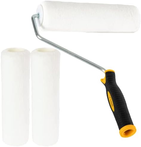 Yllee® Wind Premium Quality Wire Cage Wall Paint Roller Frame with 3X 3/8 Inch (10mm) Nap Medium Pile Microfibre Paint Roller Sleeve - 9 Inch (230mm) X 1.75 Inch (44mm) Dia - All Paint Types