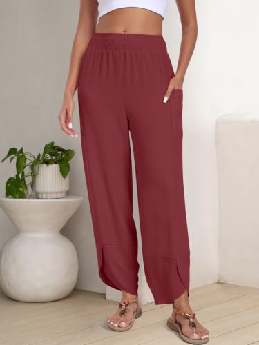 Image of ANRABESS Womens Wide Leg Palazzo Capri Barrel Pants Brick Red XXL