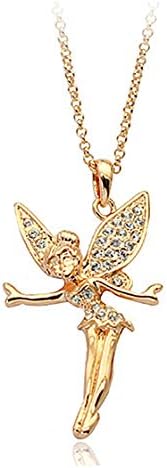Gold Plated Disney Tinkerbell Fairy Wings Swarovski Elements Cubic Zirconia Crystal Pendant Necklace Fashion Jewelry Gift for Girls