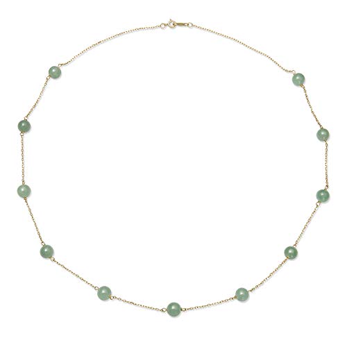 Belacqua Natural Green Jade Station Necklace in 10K Yellow Gold, Size-6mm, 18" Dianty Chain, Real Pearl Jewelry for Women, Gift Box Included4