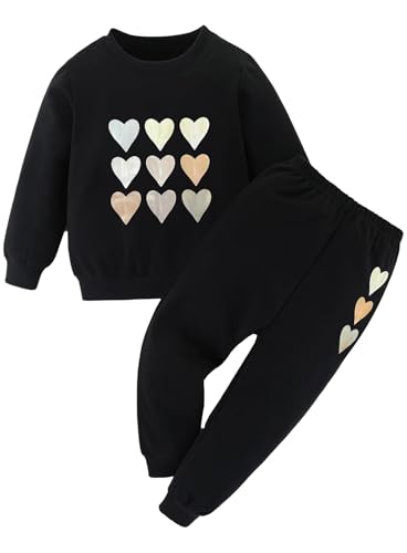Image of Cute Toddler Girls Sweatsuit - Casual Heart Print Child Clothes Fall Outfit