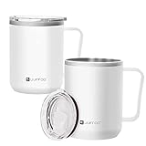 Edelstahl Thermobecher 450ml Camping Mug Thermobecher Doppelwandiger Vakuumisolierter Thermotasse Becher mit Deckel Kaffee Becher Weiß (1 Stück)