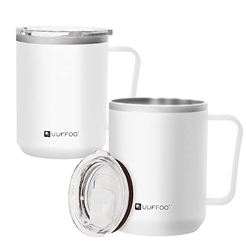 uuffoo Tasse Thermique en Acier Inoxydable thermique isolée sous vide à double paroi sous vide tasse en acier inoxydable avec couvercle 450ml, blanc (1 pièce) Cover