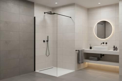 Walk in Shower Enclosure Black Trim 8mm Tempered Safety Glass Wetroom Shower Screen Panel (700mm Screen Only)