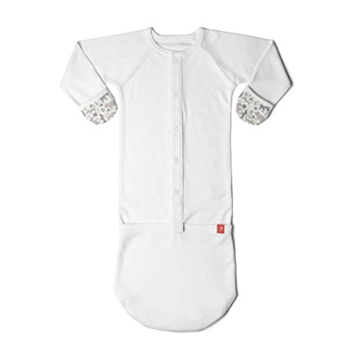 Goumikids Goumijamms Organic Smart Baby Gown, With No Scratch Mitts and Foot Pockets With Easy Diaper Change,Gray,Newborn