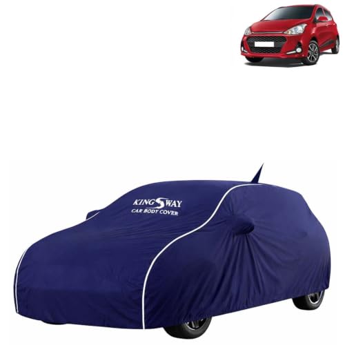 Image of KINGSWAY Super Waterproof Car Cover Only with Hyundai Grand I10 (Year 2017 to 2019 - All Model) | Mirror and Antenna Pockets | All Weather Car Body Cover with Silver Piping | Blue