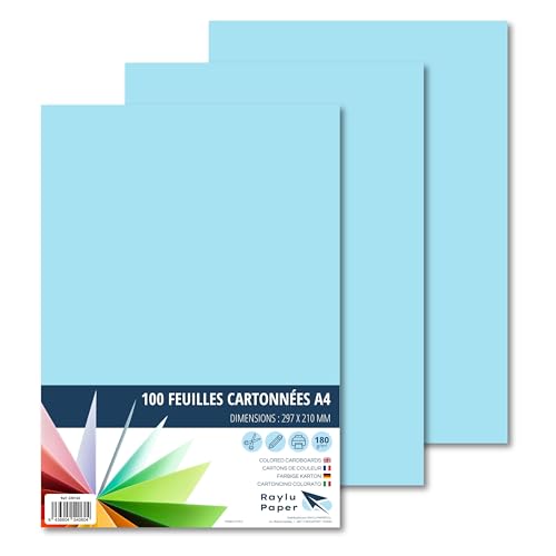 Raylu Paper – Papier Cartonné A4 Coloré, 100 Feuilles Cartonnées, Papier Epais de Couleur, pour l’Ecole, le Bureau, le Scrapbooking, les Activités...