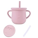【Taza de Entrenamiento 2 en 1】Con una pajita y una tapa, esta taza de silicona para bebés se puede usar tanto como una taza abierta como una taza para sorber.