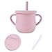 Vesaneae Gobelet Bébé Apprentissage, 200 ml Tasse à Paille Bébé avec Couvercle et Paille, Silicone Tasse Anti Fuite pour Bebe Plus de 12 Mois (Rose)