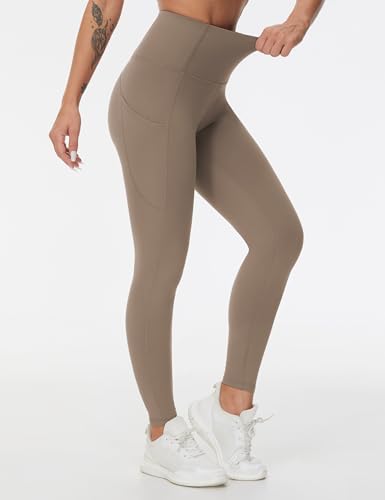 Image of THE GYM PEOPLE Thick High Waist Yoga Pants with Pockets, Tummy Control Workout Running Yoga Leggings for Women