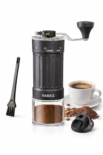 KARAIZ Manual Coffee Grinder with High Precision Ceramic Conical Burr – External 40-Grade Adjustable Settings for Aeropress, Espresso, Pour Over, French Press, and Moka Pots