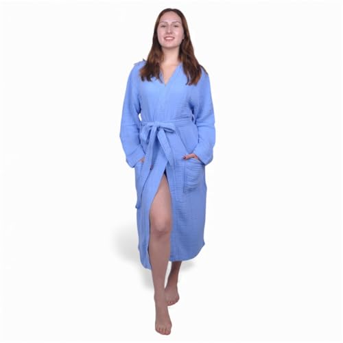 Image of Muslin Bathrobe - Cotton Gauze Robe for Women and Men - Lightweight Breathable Summer Kimono - Boho Spa /Maternity Robe