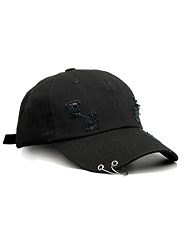 Image of Unisex Ripped Distressed Denim Ring Baseball Cap Hip Hop Vintage Dad Hat Adjustable