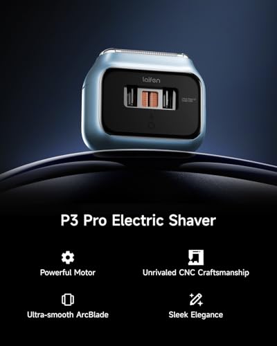 Image of Laifen P3 Pro 3-Blade Electric Shaver, Dual Linear High-Speed Motors 12,000 Cuts /Min, 100-Min Runtime, IPX7 Waterproof, Rechargeable Electric Razor for Men, Travel-Friendly (Blue Aluminum Alloy)