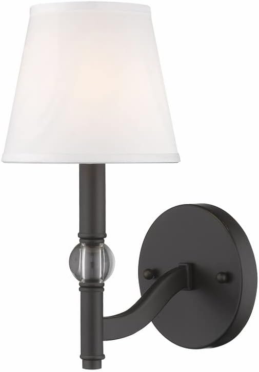 Traditional Steel 1 Light Wall Sconce with Crystal Ball Accent Fabric Shade-12.25 inches H X 6 inches W-Aged Brass Finish-Silken Parchment Shade Color 170-Bel-4159382