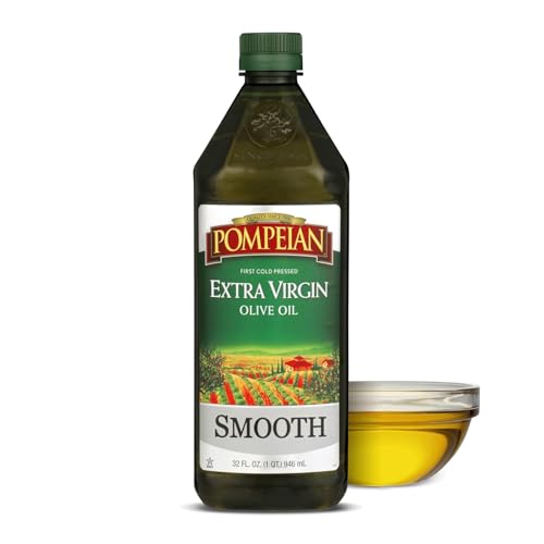 Pompeian Smooth Extra Virgin Olive Oil - 32 fl oz - First Cold Pressed Olive Oil for Cooking - Smooth Taste for Sauteing, Stir-Frying, and Baking