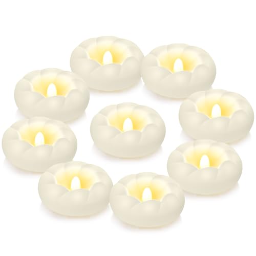 3”Plastic Flameless Led Floating Candles, 12pack Tealights Battery Operated Flickering 100+ Hour Waterproof for Cylinder Vases, Centerpieces at Wedding, Party, Pool, Holiday (White)