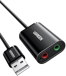 UGREEN USB to Audio Jack Sound Card Adapter with Dual TRS 3-Pole 3.5mm Headphone and Microphone USB to Aux 3.5mm External Audio Converter for Windows Mac Linux PC Laptops Desktops PS5 Headsets Black