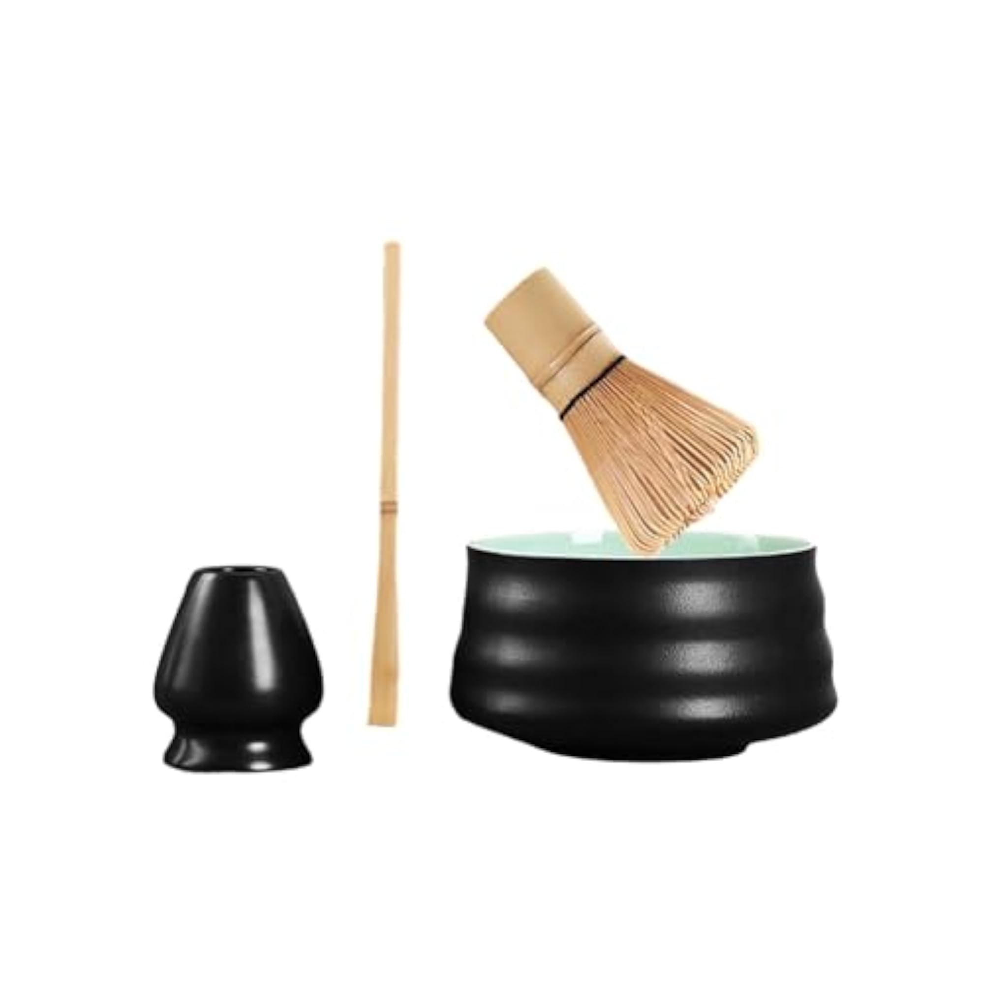 4 Pieces Bamboo Matcha Whisk Spoon and Holder Set