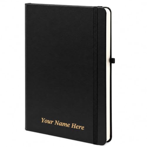 Image of Personalized Black Hardbound Notebook, 192 Pages, Black, with Elastic Lock