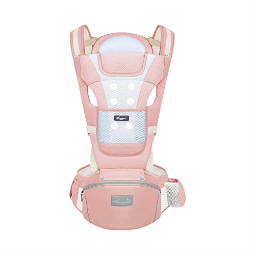 Portabebés multifuncional transpirable con asiento de cadera, soporte lumbar, taburete para la cintura para 0-36 meses, recién nacidos, niños pequeños, ergonómico, cómodo portabebés