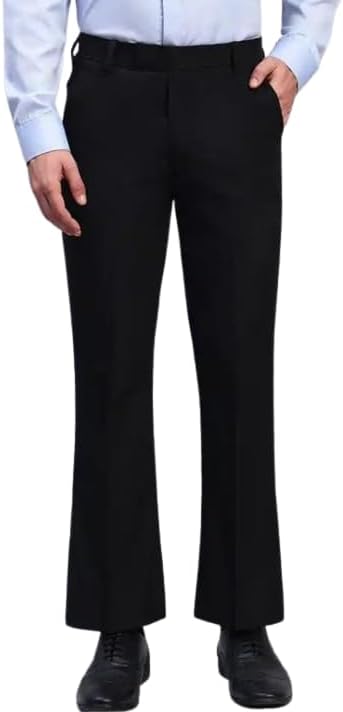 Men Bootcut Pants Japanese Lycra Fabric Stretchable Comfortable Regular Fit Casual Formal Wear Trousers for Men| Black, 32