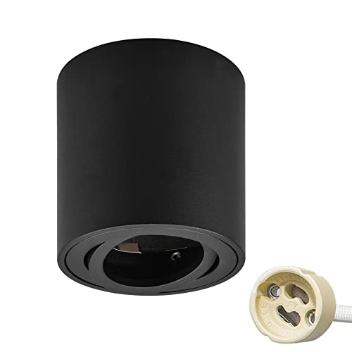 KYOTECH Spot LED en Saillie Cadre Orientable Plafonnier LED en saillie plat 230V Spot LED en saillie rond noir en saillie avec douille GU10. Plafonnier pour modules GU10 et LED
