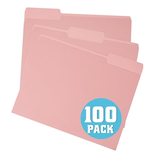 pmybupo Pink File Folders with Tabs –Colored File Folders,1/3 Cut Top Tabs,Letter Size,Durable 11pt Paper,Two Tone, Assorted Colors,Bulk 100 Pack
