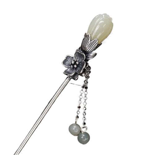 Épingle à cheveux chinoise en argent 925 et véritable jade de Hetian