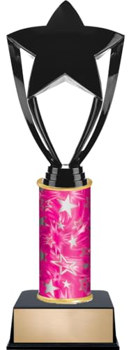 12" Black Star Trophies - Custom Engraved Stars Pink and Silver Star Column Trophy Awards