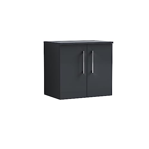 nuie Wall Hung 2 Door Vanity Unit & Worktop, 600mm, Soft Black