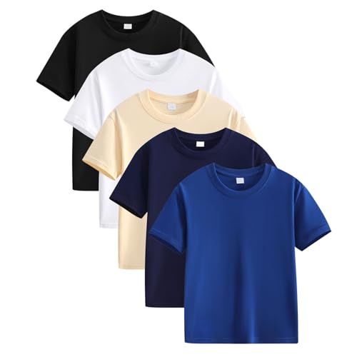 Kinder T-Shirt（5er Pack ） Basic Tee Shirt Baumwolle Einfarbige Sportshirt Casual Rundhals Oberteile Kurzarm Sommer Tops T-Shirts für Jungen und Mädchen Outlet Angebote Sale Mehrfarbig 11 Jahre
