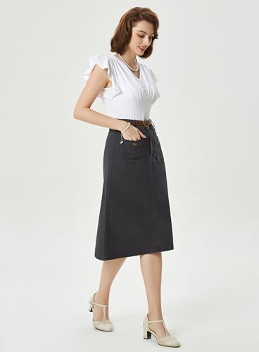 Belle Poque Black Jean Skirt Below Knee Length Denim Skirts For Women High Waisted Black Grey S thumb #2