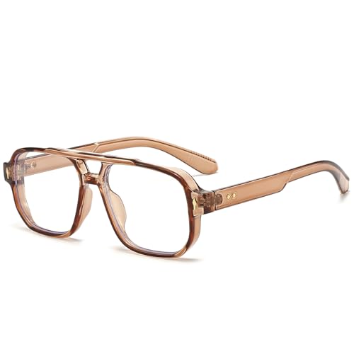 PORADAY Blue Light Blocking Glasses for Women Men 70s Retro Square Aviator Eyeglasses Rectangle Computer Eyewear