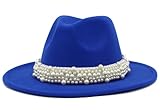 Felt Panama Hats Classic Wide Brim Fedoras Dress Hat (Royal Blue)