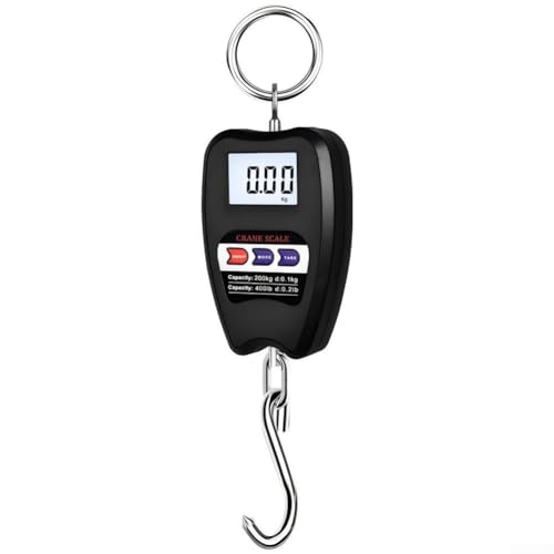 Báscula electrónica portátil con capacidad de carga de 200 kg, gancho de acero, pantalla LCD con unidad de conmutación entre kg lb N para medición precisa de objetos pesados (negro)