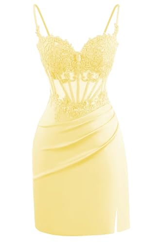 Clothfun Short Lace Applique Homecoming Dresses for Teens Satin