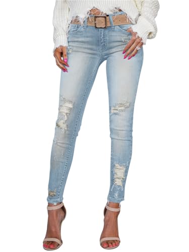 Women's Skinny Ripped Trendy Jeans Mid Waisted Destroyed Denim Pants with Pockets (Pack of 2)4