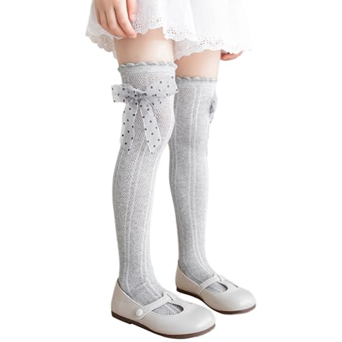 Soft & Breathable Girls Over Knee length Socks Cotton Lace Ruffle Bowknot Tube Stockings for Sweet Charm