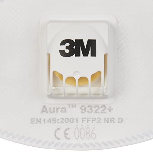 3M™ Aura™ Staubmaske FFP2 mit Ventil, Serie 9322+, 10 Masken pro Packung, Weiß