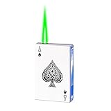 Briquet à flamme à jet 2024, chambre à air transparente à lumière bleue brillante, briquet à flamme verte, flamme réglable, briquet cool as de pique, design de poker coupe vent, adapté for la collecti