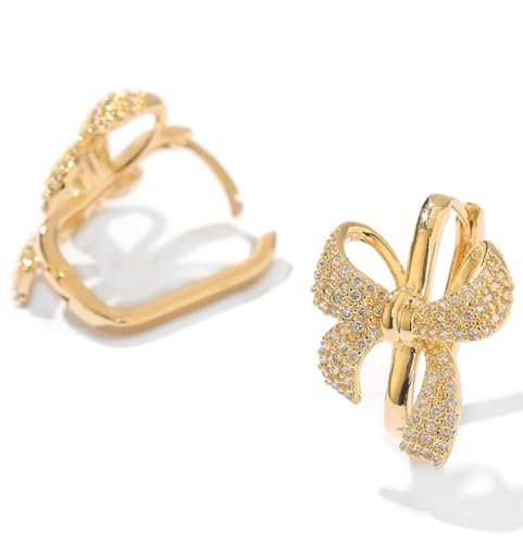 Luxury Ribbon Bow Hoop Earrings 925 Sterling Silver Pin Cubic Zirconia Paved Crystal Bow Knot Geometric Square Huggie Dangle Drop Earring Fashion 14k Gold Plated Jewelry3