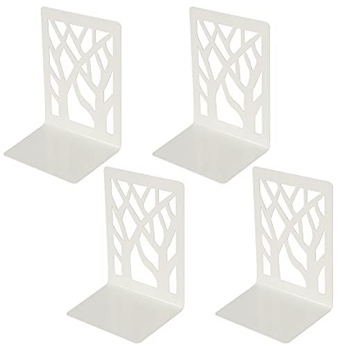 Pitmoly Book Ends, Bookends,Book Holder, Bookend For Shelves, Non-Skid Book Ends, Heavy Duty Metal Book End, Decorative Book Stopper For Office, Home, 4.7" X 3.7" X 7.1" (2 Pairs/4 Pieces) (White) #TOP7