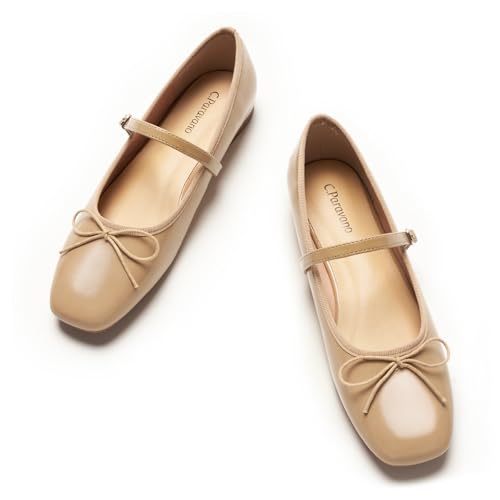 Image of C.Paravano Women's Mary Jane Flats | Square Toe Ballet Flats | Daily Wear Work Shoes | Dress Shoes with Adjustable Straps