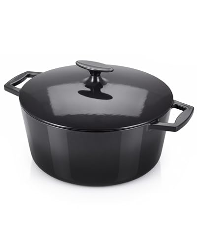 Nuwave 6QT LUX Healthy Enameled Cast Iron Dutch Oven Pot with Lid, Heavy Duty 7-Layer Enamel, Enhanced Rust Protection, Dual Handles, Oven Safe to 500°F for Sourdough Bread Baking, Braise, Stew, Roast